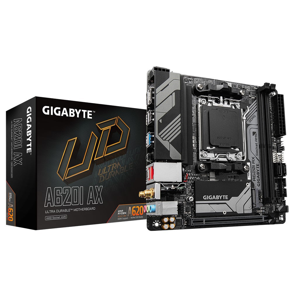 Gigabyte M/B A620I AX 1.0, AMD AM5, 2 x DDR5 up to 128 GB, 1 x HDMI, 1 x PCI Express x16, 1 x M.2, 2 x SATA, 4x USB 3.2 A620I AX
