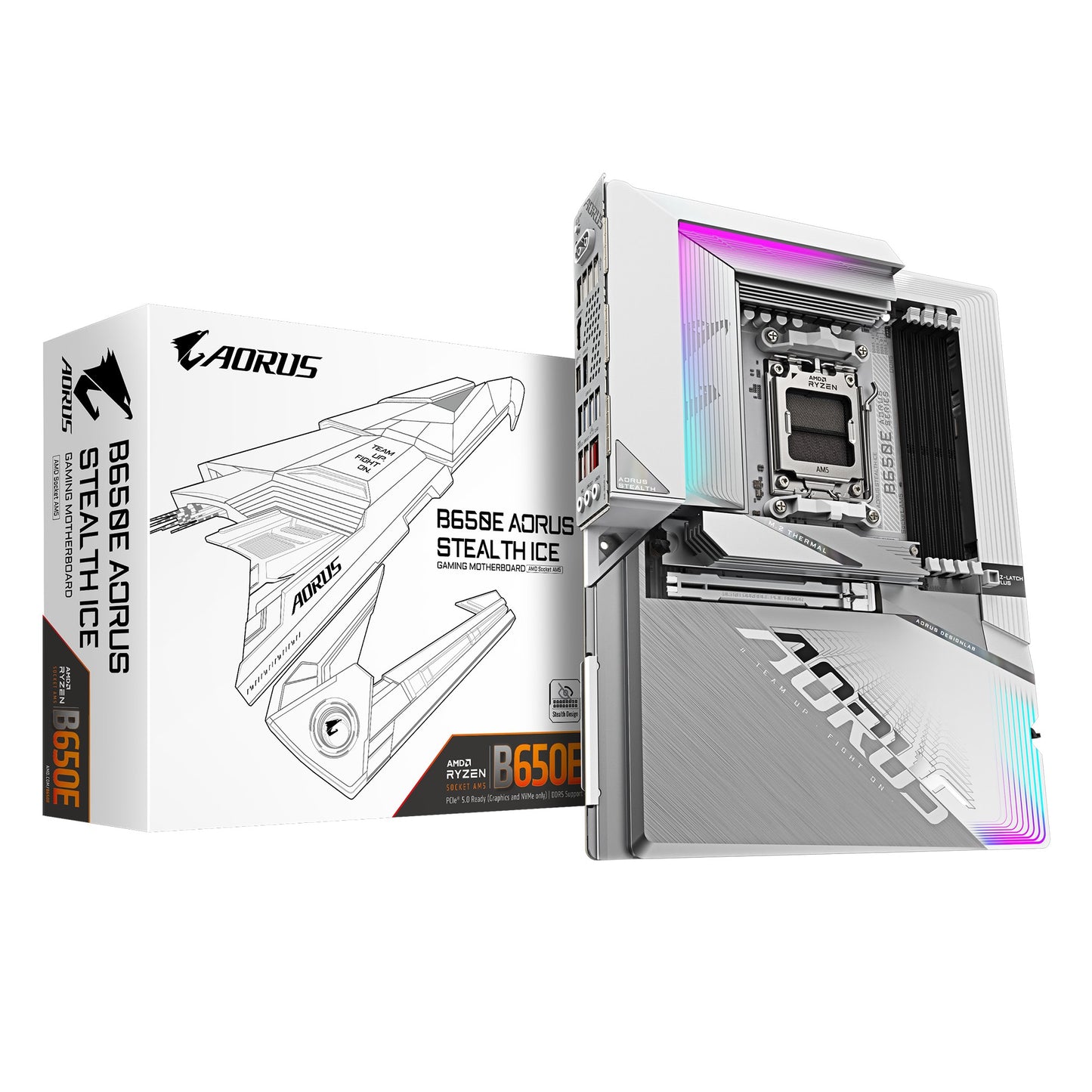 Gigabyte B650E AORUS STEALTH ICE AMD AM5 ATX Motherboard 4x DDR5~256GB, 1x PCIe x16, 3x M.2, 4x SATA 6, 8x USB 3.2, 1x USB-C, 4x USB 2.0 B650E A STEALTH ICE 1.0