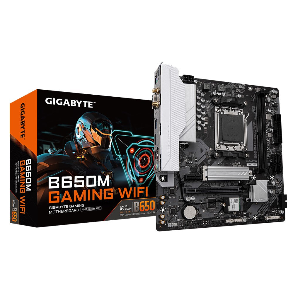 Gigabyte B650M GAMING WIFI, AMD AM5, 2 x DDR5 up to 128 GB, 1 x HDMI, 	1 x PCI Express x16, 1 x PCI Express x1, 1 x M.2, 4 x SATA, 4 x USB 3.2 B650M GAMING WIFI