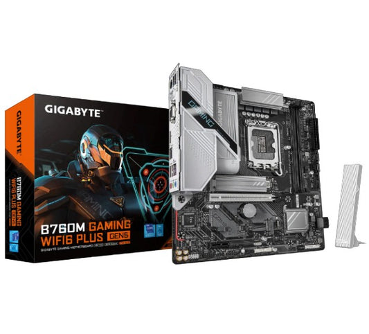 Gigabyte B760M GAMING WIFI6 PLUS GEN5 Intel LGA 1700 m-ATX Motherboard, 2xDDR5 ~128GB, 1xPCI-E x16, 1xPCI-E x1, 2xM.2, 4xSATA, 5xUSB 3.2, 2xUSB 2.0 B760M GAMING WIFI6 PLUS GEN5