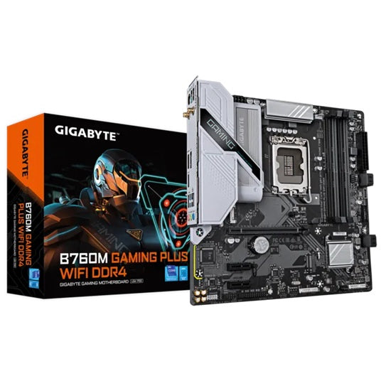 Gigabyte B760M GAMING PLUS WIFI DDR4, Intel B760, LGA1700 12th-14th Gen, DDR4 128GB, PCIe 4.0 x16, Wi-Fi 6, mATX B760M G P WIFI DDR4