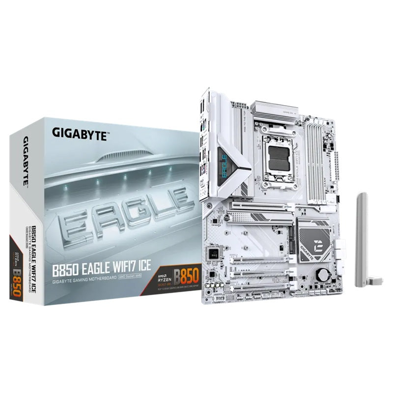 Gigabyte B850 EAGLE WF7 ICE, AMD AM5, 4 x DDR5 up to 256 GB, 1 x HDMI, 4 x PCI Express x16, 3 x M.2, 6 x USB 3.2, 2.5GbE LAN B850 EAGLE WF7 ICE
