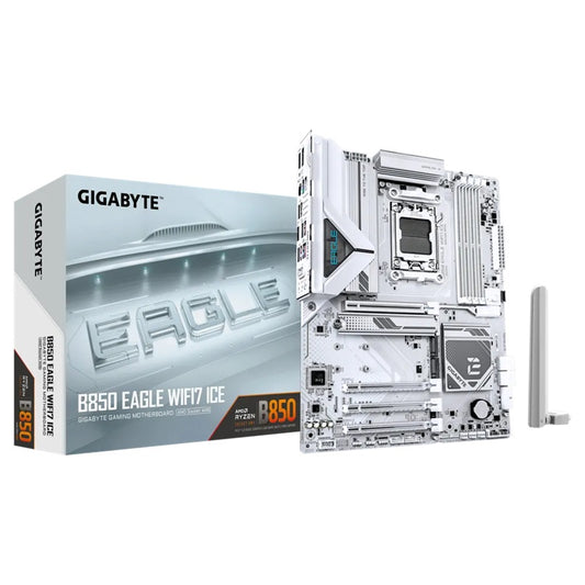Gigabyte B850 EAGLE WF7 ICE, AMD AM5, 4 x DDR5 up to 256 GB, 1 x HDMI, 4 x PCI Express x16, 3 x M.2, 6 x USB 3.2, 2.5GbE LAN B850 EAGLE WF7 ICE