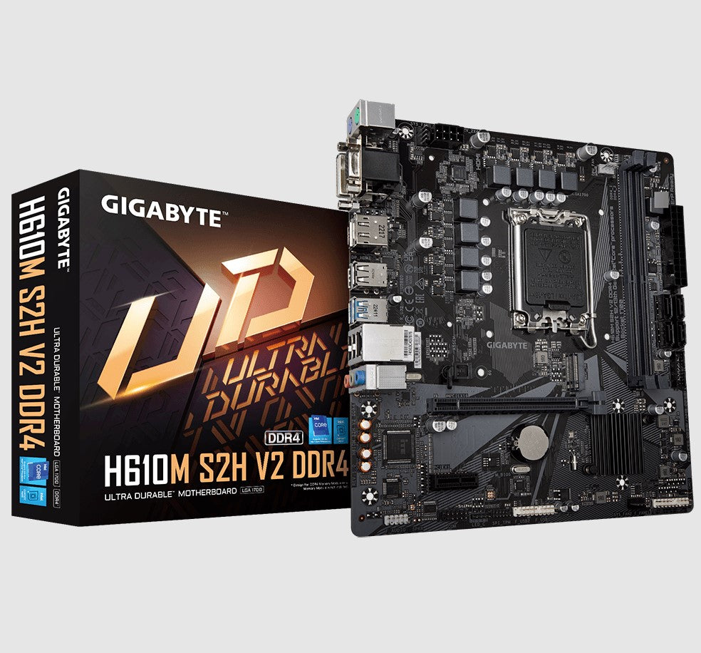 Gigabyte H610M S2H V2 DDR4 Motherboard with 6+1+1 Hybrid Phases Digital VRM Design, PCIe 4.0* Design, Gen3 x4 M.2, DisplayPort / HDMI H610M S2H V2 DDR4