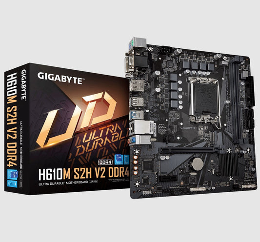 Gigabyte H610M S2H V2 DDR4 Motherboard with 6+1+1 Hybrid Phases Digital VRM Design, PCIe 4.0* Design, Gen3 x4 M.2, DisplayPort / HDMI H610M S2H V2 DDR4