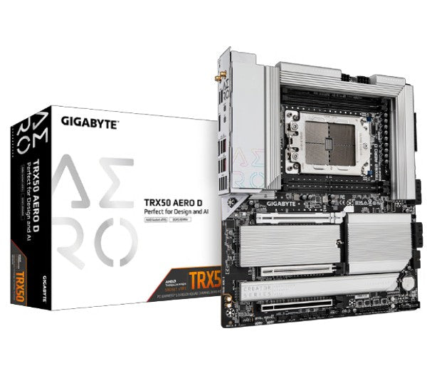 Gigabyte TRX50 AERO D AMD Ryzen Motherboard 4x DDR5~256GB, 2x PCIe x16 slots, 4x M.2, 8x SATA 6Gb/s connectors, 11x USB 3.2, 4x USB2.0, 2x TRX50 AERO D
