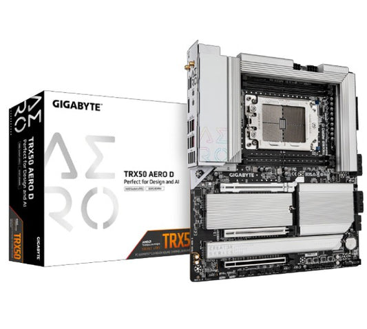 Gigabyte TRX50 AERO D AMD Ryzen Motherboard 4x DDR5~256GB, 2x PCIe x16 slots, 4x M.2, 8x SATA 6Gb/s connectors, 11x USB 3.2, 4x USB2.0, 2x TRX50 AERO D