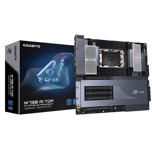 Gigabyte W790 AI TOP Motherboard, Intel W790, 5 x PCI Express x16 slots, 6x M.2, 8 x SATA, 8x USB 3.2, 1 x USB Type-C, Intel Wi-Fi 7 W790 AI TOP