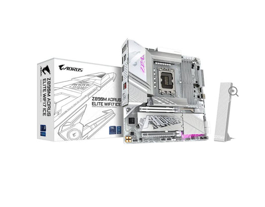 Gigabyte Z890M A ELITE WF7 ICE Intel LGA 1851 m-ATX Motherboard, 4x DDR5 ~256GB, 2x PCI-E x16, 3x M.2, 4x SATA, 5x USB 3.2, 1x USB-C, 4x USB 2.0 Z890M A ELITE WF7 ICE 1.0