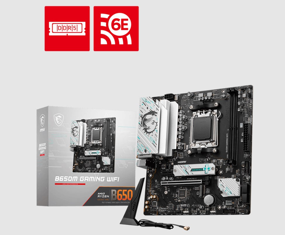 MSI B650M GAMING WIFI AMD AM5 MATX Motherboard, 2x DDR5 ~128GB, 1x PCI-E x16, 2x M.2, 4x SATA, 8x USB 3.2, (LS) B650M GAMING WIFI-M