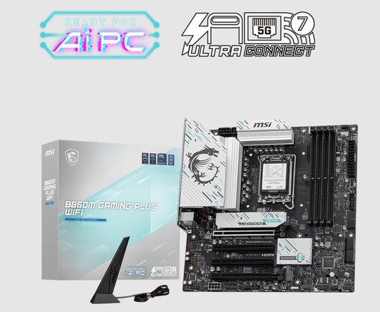 MSI B860M GAMING PLUS WIFI, INTEL B860, 4x DDR5 256GB, 1x HDMI, 4x PCI-E x16, 3x M.2, 4x SATA, 6x USB 2.0, Intel Killer BE1750x Wi-Fi 7 B860M GAMING PLUS WIFI