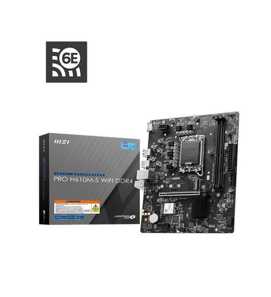 MSI PRO H610M-S WIFI DDR4 Intel LGA 1700 mATX Motherboard 2x DDR4~64GB, 1x PCIe x16, 1x PCIe x1, 1x M.2, 2x SATA 6G, 8x USB2.0 PRO H610M-S WIFI DDR4
