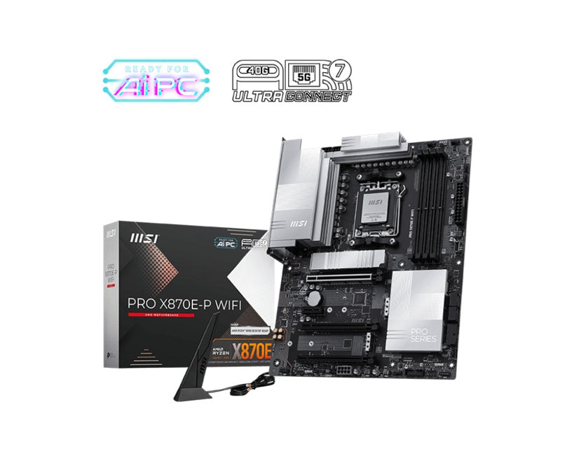 MSI PRO X870E-P WIFI, AM5, X870E, Ryzen 7000-9000, DDR5-8200+, PCIe5 x16, M.2 Gen5, WiFi7, BT5.4, 5G LAN, USB4, Audio7.1 PRO X870E-P WIFI
