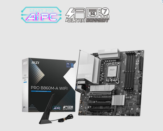 MSI PRO B860M-A WIFI, INTEL B860, 4x DDR5 256GB, 1x HDMI, 4x PCI-E x16 slot, 3x M.2, 4x SATA, 6x USB 2.0, Intel Wi-Fi 7 PRO B860M-A WIFI