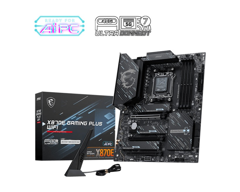 MSI X870E GAMING PLUS WIFI, AM5, Ryzen 7000-9000, X870E, DDR5-8200+, PCIe5 x16, M.2 Gen5, WiFi7, BT5.4, 5G LAN, USB4, USB20G, Audio7.1, 8CH HD Boost X870E GAMING PLUS WIFI