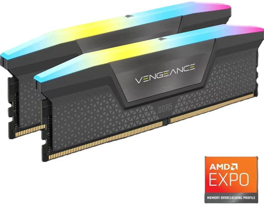 Corsair Vengeance RGB DDR5 16GB (2 x 8GB) DDR5 5200 CL40-40-40-77 1.25V Intel XMP & AMD EXPO - GREY, 288-pin DIMM, RGB, iCUE CMH16GX5M2B5200Z40