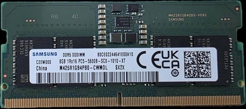 OEM 8GB (1x8GB) DDR5 SODIMM 5600MHz C46 1.1V Notebook Laptop Memory (ex-demo) similar to Crucial MECD5-1X8G56 M425R1GB4PB0-CWM
