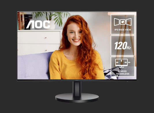 AOC 23.8' 1920 x 1080 FHD. 120Hz. 1ms. 4ms. Anti-Blue Light, USB-C (DP Alt, 65W) x 1, HDMI 1.4 x1.2Wx2 Speakers. IPS Monitor 2025 New 24B3CA3