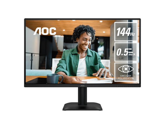 AOC 23.8' IPS, 1920x1080@144Hz, 4ms GtG, 300 cd/m², 1500:1, 178 VA, sRGB 112%, HDMI/DP, tilt -5~23, 16.7M colors, 16W 24E40L