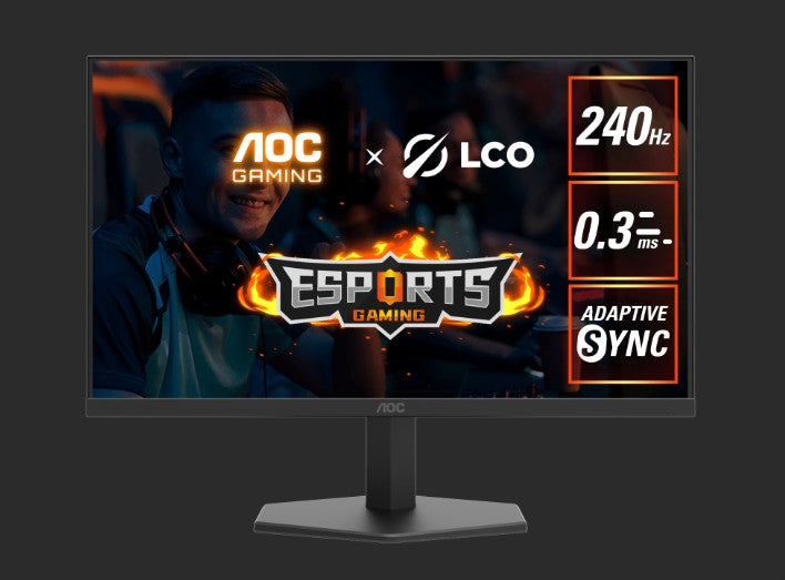 AOC 23.8' IPS 1920 x 1080 FHD, 240Hz, HDR10, 0.3ms, Adaptive Sync, HDMI 2.0 x 1, DisplayPort 1.4 x 1, Gaming Monitor 24G11ZE