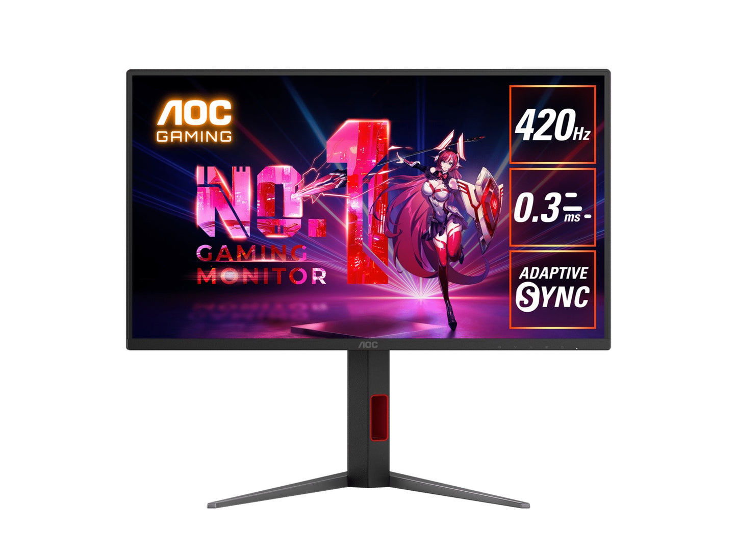 AOC 24.5' 420Hz Gaming Monitor: Fast IPS, FHD @420Hz, 0.3ms MPRT, 350 nits, sRGB 110%, DP/HDMI, height/swivel/pivot tilt, VESA mount 25G4K