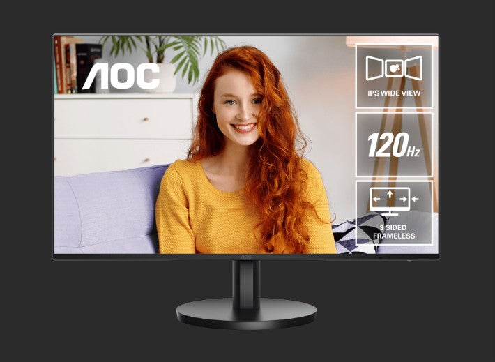 AOC 27' Monitor (27B3CA3) - FHD 120Hz IPS, 1ms MPRT, 116% sRGB, USB-C with 65W PD, HDMI, built-in speakers, USB hub, tilt adjustable, VESA mountable 27B3CA3