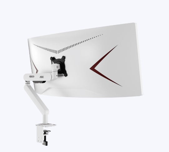 AOC AM406W White Desk-mount monitor arm with Alloy Structure. Mechanical Spring. Full Range Motion 17-40' up to 12KG VESA 100 and 75mm AM406W