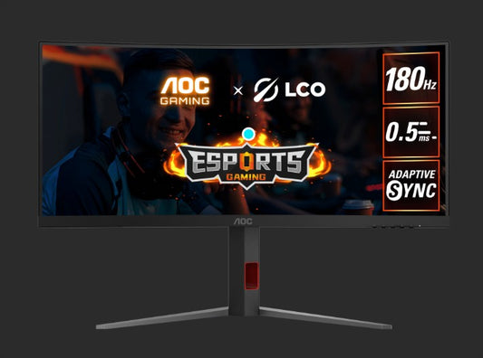 AOC 34' WQHD Curved Monitor - 3440x1440@180Hz, 0.5ms MPRT, 1500R VA, 120% sRGB, DP 1.4, HDMI 2.0, Delta E<2, tilt/swivel/height adjustable CU34G4