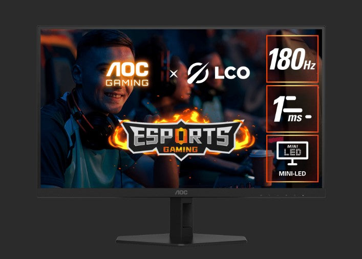 AOC 27' QD-MiniLED Monitor - QHD 180Hz, 1ms, 5000:1 contrast, 1200 nits peak HDR, Quantum Dot VA, 148% sRGB, DP 1.4, HDMI 2.0, tilt adjusable Q27G40XMN