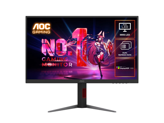 AOC 27' Mini-LED Gaming Monitor - 4K@160Hz / FHD@320Hz, 1ms GtG, 1152-zone Mini-LED, VESA mount, 1.07B colors, Delta E<2, HDMI 2.1, DP 1.4, USB hub U27G4XM