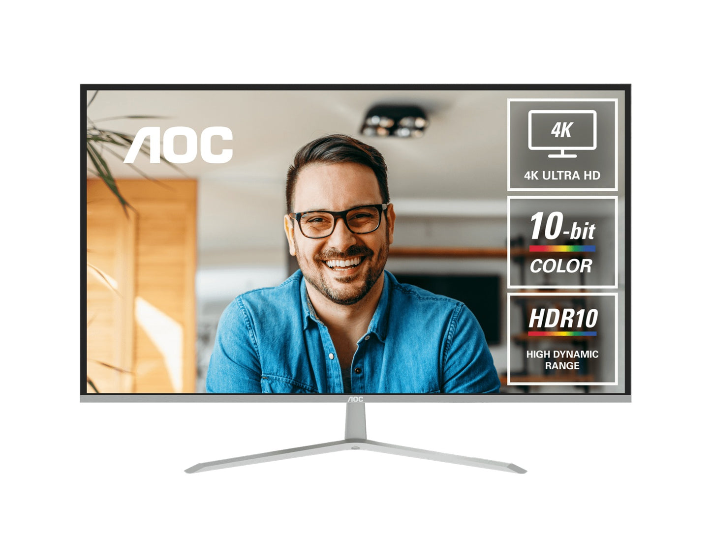 AOC 31.5' 4K Monitor - UHD 3840x2160 @60Hz, VA panel, 4ms GtG, 124% sRGB, DP 1.4, HDMI 2.0, 1.07B colors, Delta E<2, tilt adjustable U32V11N