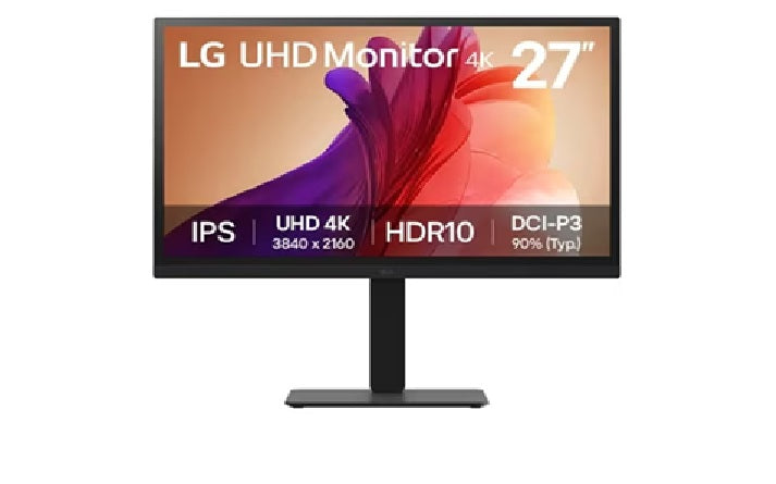 LG 27' IPS UHD 4K Monitor with 90% DCI-P3 and HDR10 support, 3840x2160, 300 nits, 5ms, Height/Pivot/Tilt/Swivel adjustable, 3-side borderless 27BA45U-B