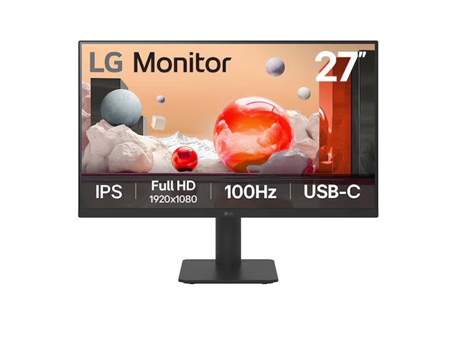 LG 27' IPS Full HD monitor with USB-C, 1920x1080, 100Hz, 5ms, 65W PD, IPS, 3-side borderless, tilt/height stand 27MS570B-B.AAU