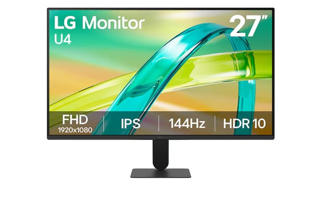 LG 27' IPS Full HD 144Hz Monitor, 1920x1080, sRGB 99%, 1ms MBR, HDR10, 16: 9, HDMI, VGA, Tilt Stand 27U411B-B AAU
