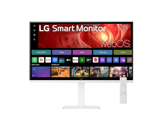 LG 31.5' 4K UHD Smart Monitor with webOS, USB-C PD 65W, AirPlay 2, DCI-P3 90%, Bluetooth, 5ms, 60Hz, and tilt/height/swivel/pivot stand 32U720SA-W
