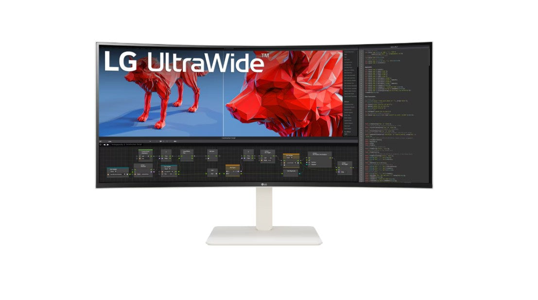 LG 38' UltraWide QHD+ Curved Monitor with 3840x1600 Nano IPS display, HDR600, DCI-P3 98%, 144Hz, 1ms, USB-C, KVM, and adjustable stand 38WR85QC-W.AAU