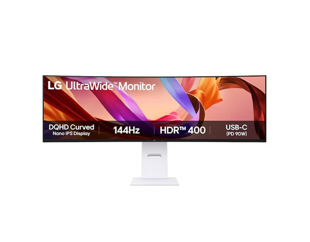 LG 49' UltraWide DQHD Curved Nano IPS Monitor with 5120x1440 resolution, 144Hz, 1ms MBR, HDR400, DCI-P3 98%, and 2x10W speakers 49U950A-W