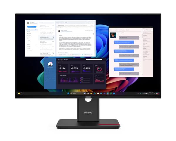LENOVO ThinkVision T27UD-40 27' UHD USB-C Dock Monitor 4K 3840x2160 16:9 Height Adjustable Tilt Swivel Pivot 100W PD 3xUSB3.2 Hub LAN DP HDMI VESA 3yr 64AFGAR2AU