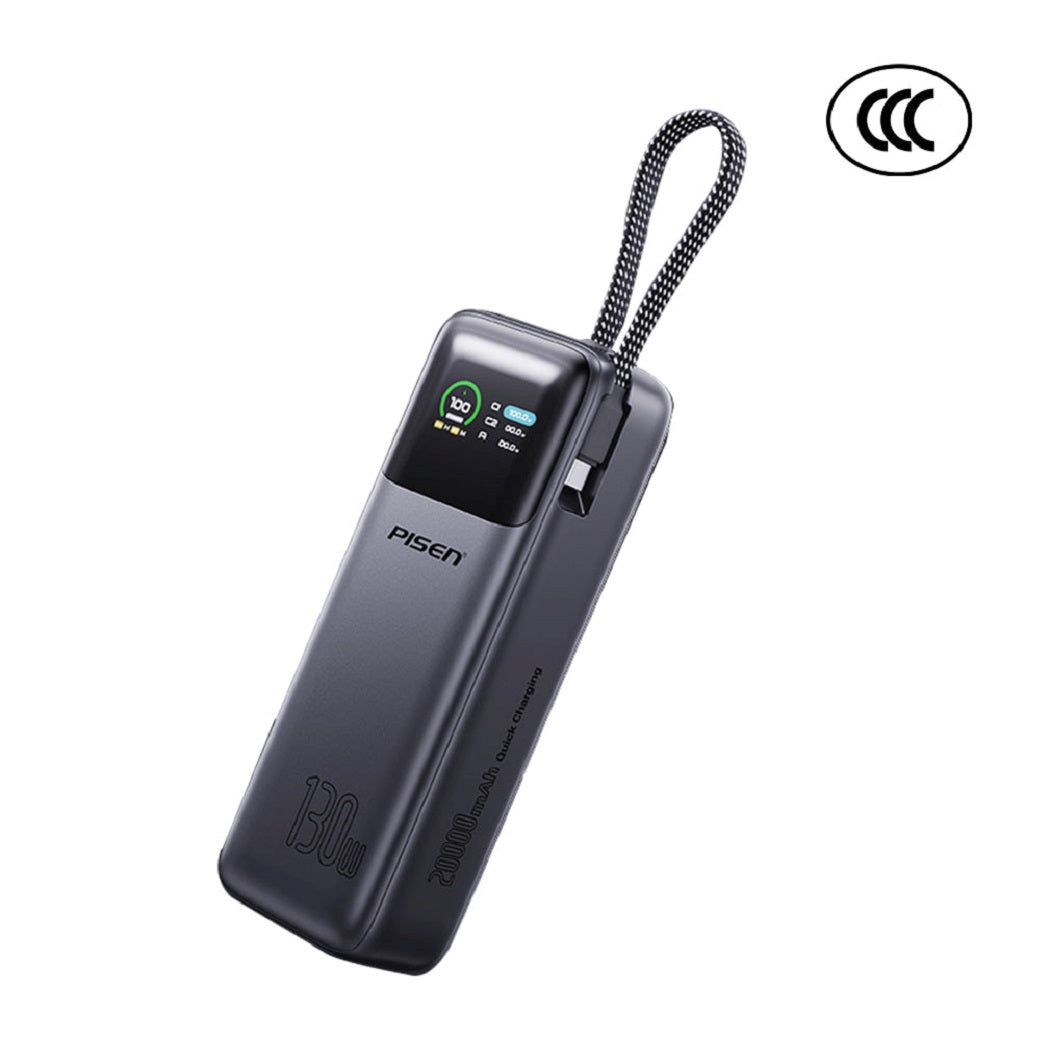 Pisen Bolt 20k mAh 130W Laptop PowerBank - CCC Certified, Fast Charging, Digital Display, 3 Devices, Air Travel Friendly, High Density Lithium Battery 6902957442022