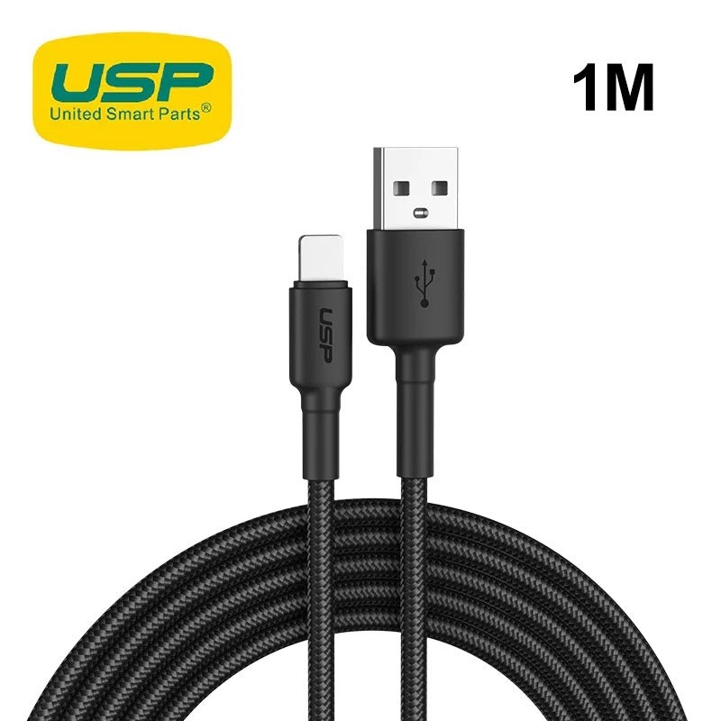 USP BoostUp Braided Lightning to USB-A Cable (1M) Black - Quick Charge & Connect, 2.4A Rapid Charge, Durable, Nylon Weaving, Apple iPhone/iPad/MacBook 6972890207027