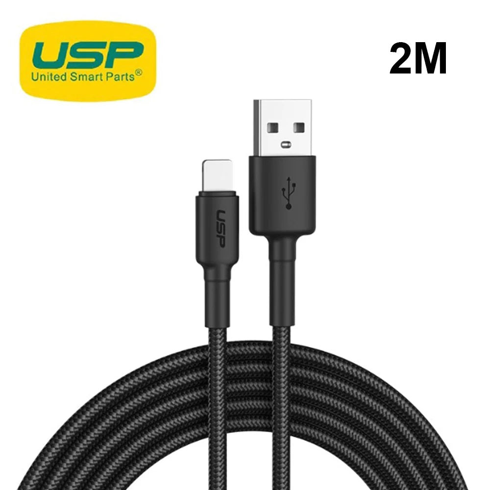 USP BoostUp Braided Lightning to USB-A Cable (2M) Black - Quick Charge & Connect, 2.4A Rapid Charge, Durable, Nylon Weaving, Apple iPhone/iPad/MacBook 6976552041034