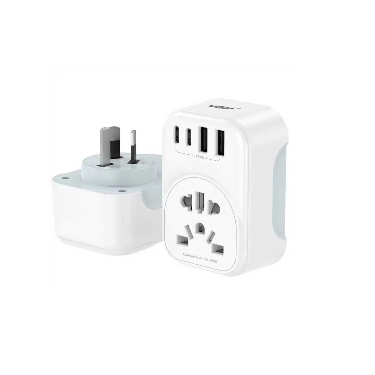 USP Australian Inbound Travel Adapter 2 USB-A + 2 USB-C + AC Socket, Portable device, 4 Universal Sockets, SAA Certification, 2 Years Warranty 6976552044400