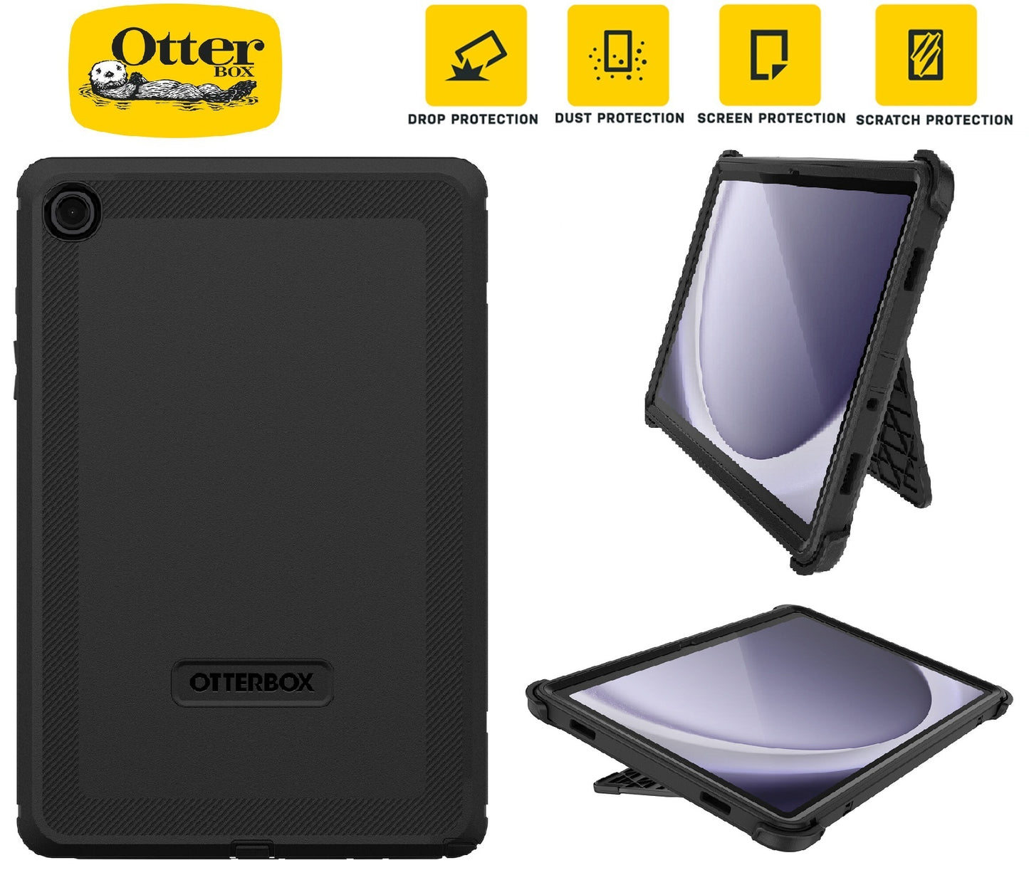 OtterBox Defender Samsung Galaxy Tab A9+ (11') Case Black - ProPack - (77-95007), DROP+ 2X Military Standard, Built-in-Screen Protector, 7 Years Warranty 77-95007