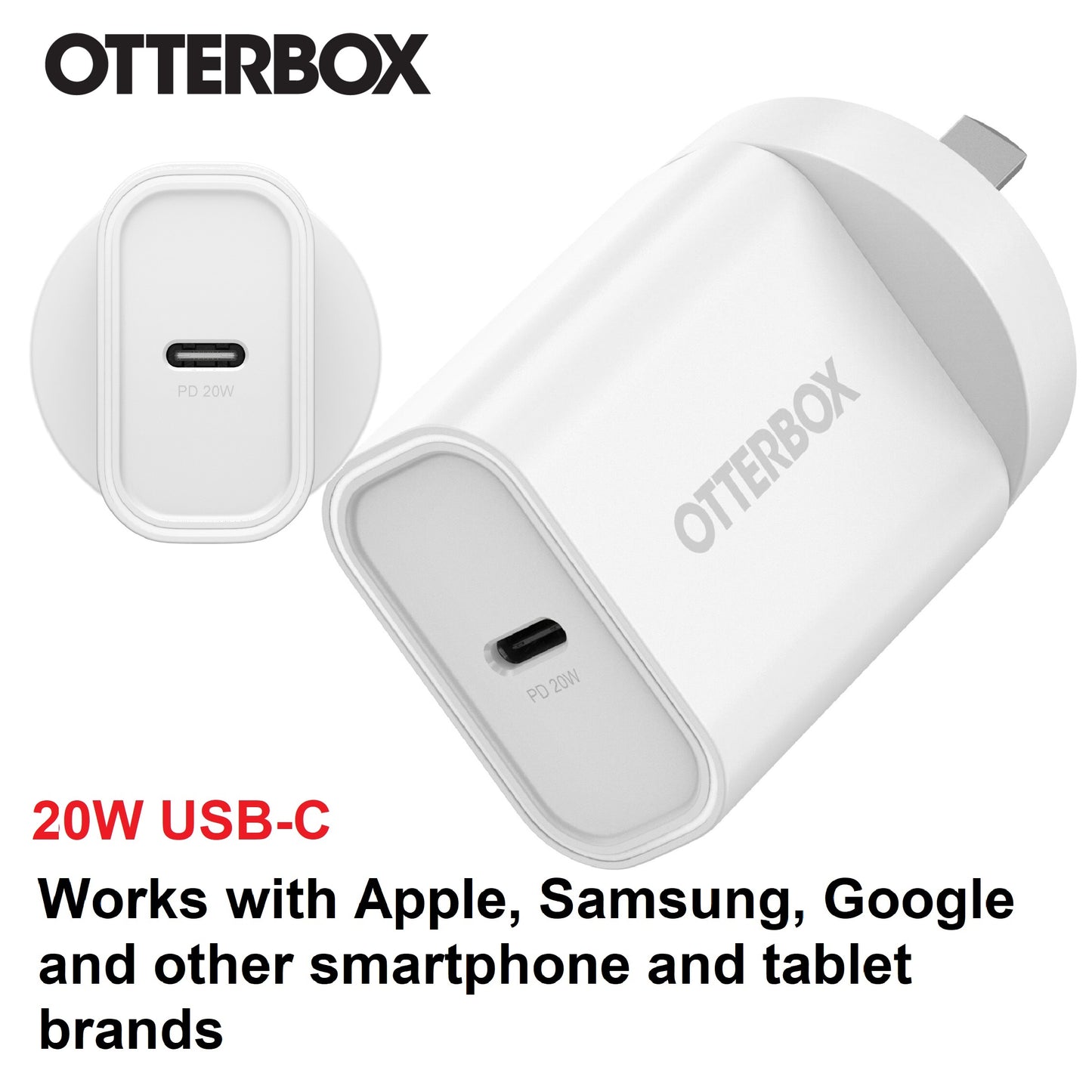OtterBox 20W USB-C (Type I) PD Fast Wall Charger - White (78-81352), Compact, Drop Tested, Safe & Smart Charging, Best for Apple, 7 Years Warranty 78-81352
