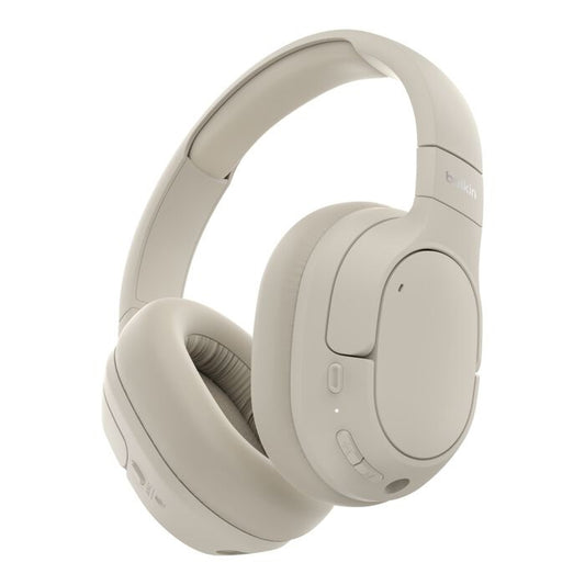 Belkin SoundForm Isolate Noise Cancelling Over-Ear Headphones - Sand (AUD008fqSA), 60 hrs Battery, Hybric ANC, BT 5.4 Multipoint, 2 Years Warranty AUD008fqSA