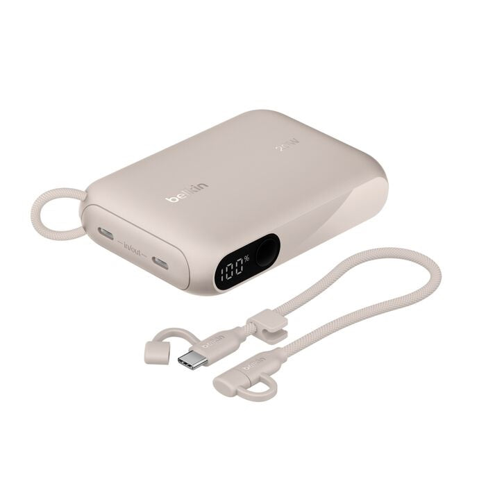 Belkin BoostCharge 10K mAh Power Bank with Display + USB-C to USB-C Cable 60W (15CM) - Sand (BPB027fqSD), 20W, 2x USB-C Ports, 2 Years Warranty BPB027fqSD