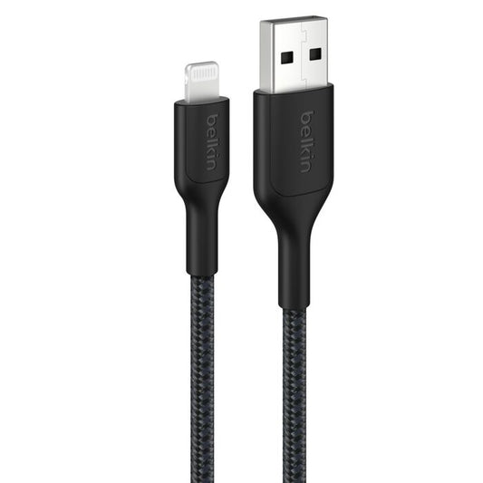 Belkin BoostCharge Pro Braided Lightning to USB-A Cable (2M) - Black (CAA020FQ2MBK), 2.4A/15W, 480Mbps, 350K Bends, MFI-Certified, 2 Years Warranty CAA020FQ2MBK