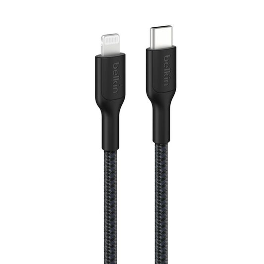 Belkin Boostcharge Pro Braided Lightning to USB-C Cable (2M) - Black (CAA022FQ2MBK), 3A/15W, 480Mbps, 350K+ Bends, Apple, MFI-Certified, 2 Years Warranty CAA022FQ2MBK