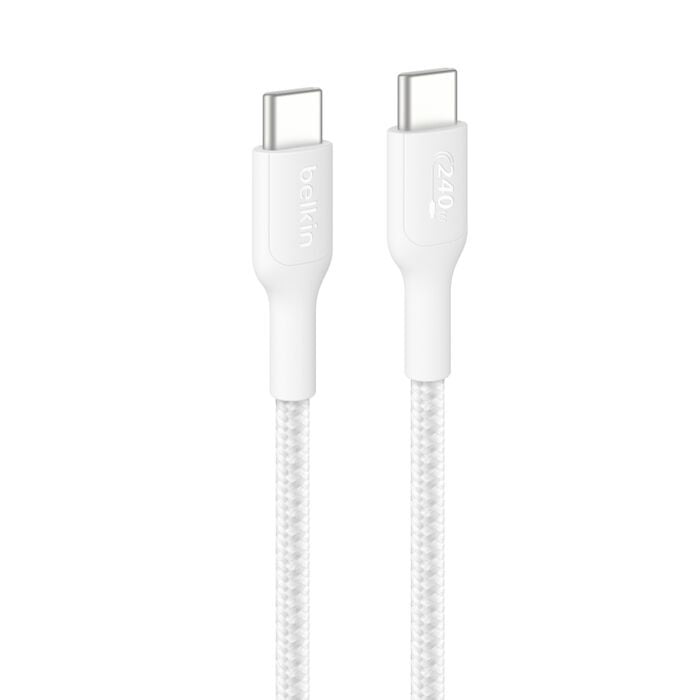 Belkin BoostCharge Pro Braided USB-C to USB-C Cable (2M) -White (CAB025fq2MWH), 5A/240W, 480Mbps, 350K+ Bend, USB-IF Certified, 2 Years Warranty CAB025fq2MWH