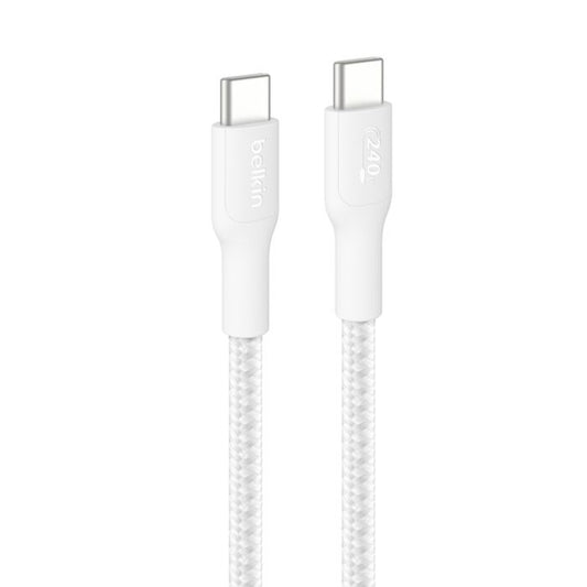 Belkin BoostCharge Pro Braided USB-C to USB-C Cable (3M) - White (CAB025fq3MWH), 5A/240W, 480Mbps, 350K+ Bend, USB-IF Certified, 2 Years Warranty CAB025fq3MWH